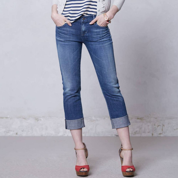 Citizens Of Humanity Jeans 28 Blue Denim Dani Cropped Straight Leg Cuffed - Picture 3 of 13